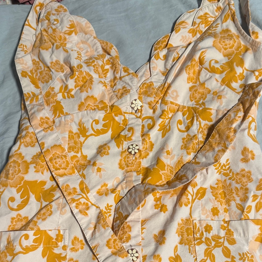 Anthropologie Yellow Floral Scallop-Trim Cami